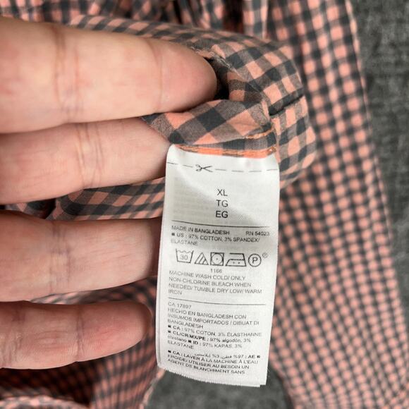 Old Navy Shirt Mens XL Orange Check Poplin Everyday Slim Fit Business Casual - Picture 4 of 7